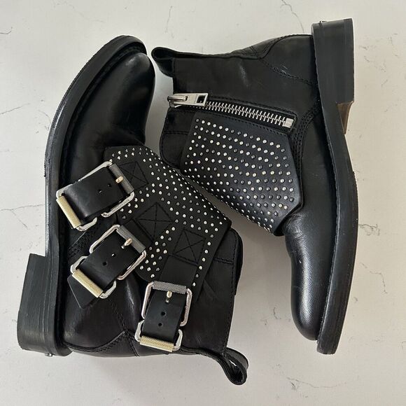 ZADIG & VOLTAIRE PARIS STUDDED HARNESS LEATHER ANKLE BOOTIES SZ 36 5.5 Steampunk - Picture 6 of 14